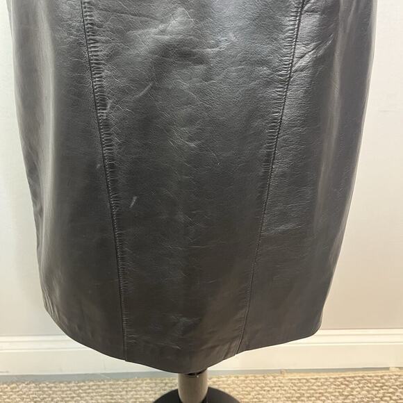 Vintage Evan Davies Black Cow Leather Skirt size 10 Straight Pencil Knee Biker - Picture 4 of 8